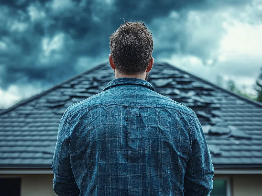 homeowner-looking-at-damaged-roof